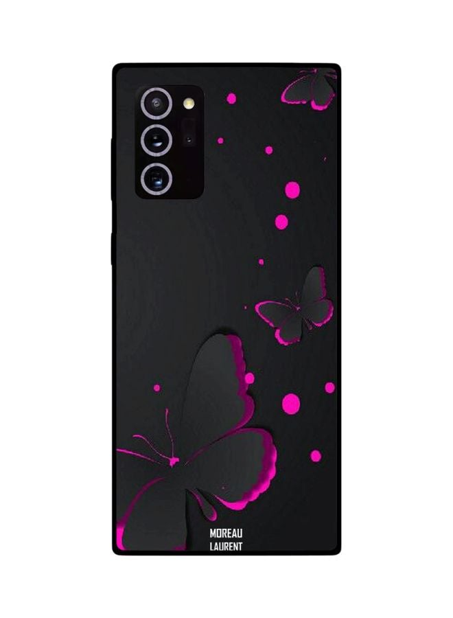 Butterfly Printed Snap Case Cover For Samsung Galaxy Note20 Ultra Black/Pink