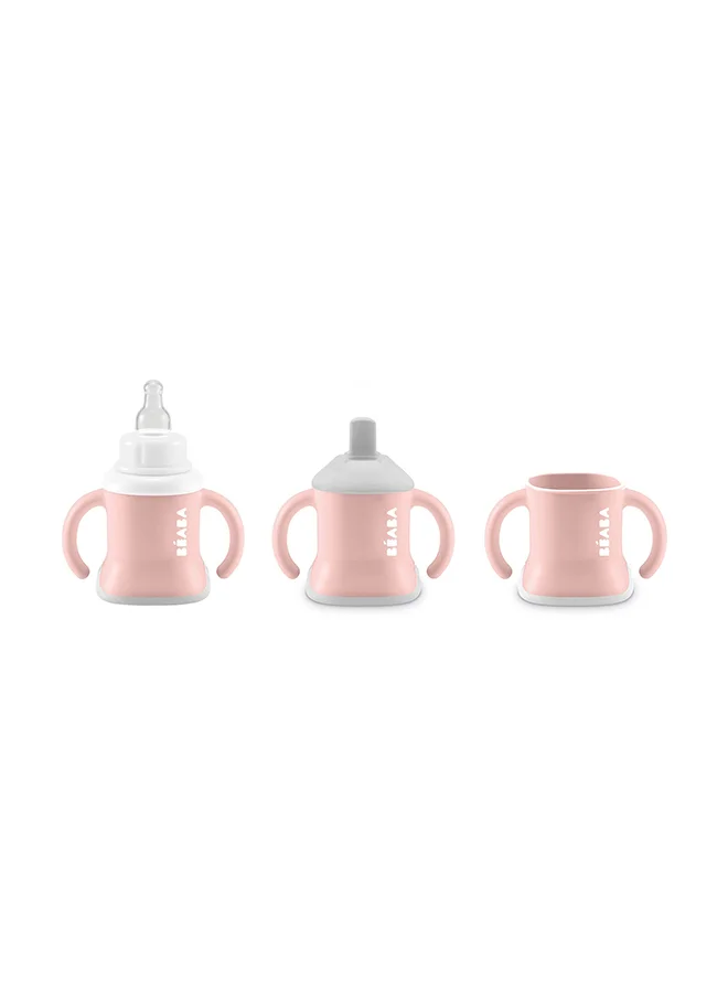 BEABA Infant Infant Cup With Drinking Bottle/Cup Leakproof Easy To Use Ergonomic Straw 3 In 1 Expansion Clip Cap Old Pink