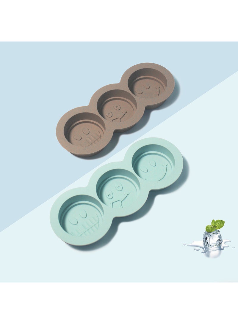 Amal - Ice Cube Molds - Shape Smiley - 2 Trays - Ice Blocks - Ice Maker - Ice Cube - Silicone Molds - Light Blue/Brown Light Blue/Brown Smiley - Image 1