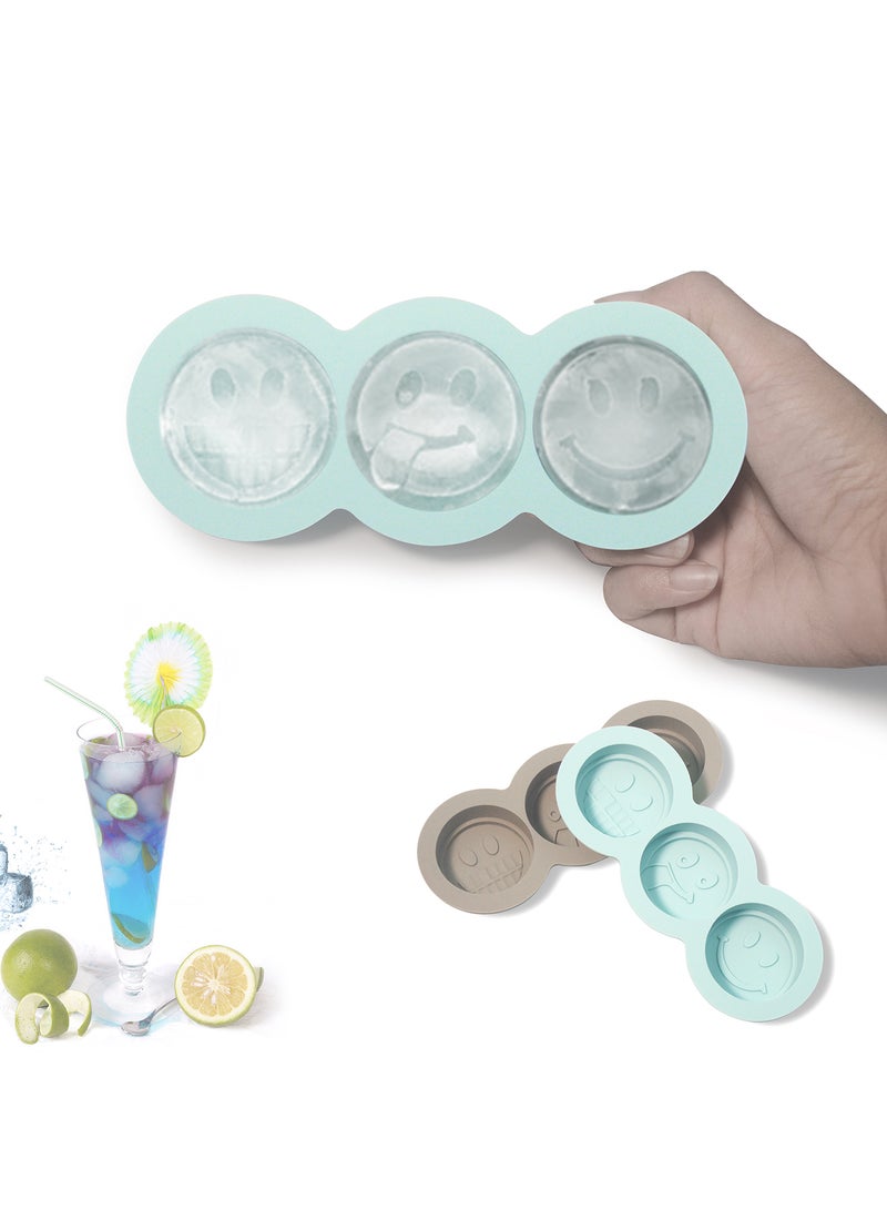Amal - Ice Cube Molds - Shape Smiley - 2 Trays - Ice Blocks - Ice Maker - Ice Cube - Silicone Molds - Light Blue/Brown Light Blue/Brown Smiley - Image 1