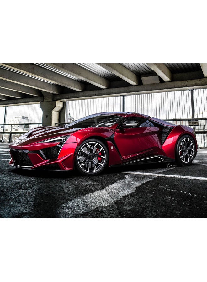 فاست برينت ملصق جداري بشكل صورة سيارة رياضية أحمر/أسود/فضي 140x105سم