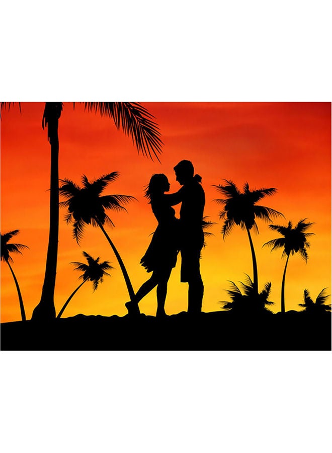 ملصق جداري يعبر عن زوجين برتقالي/أصفر/أسود 140x105سم