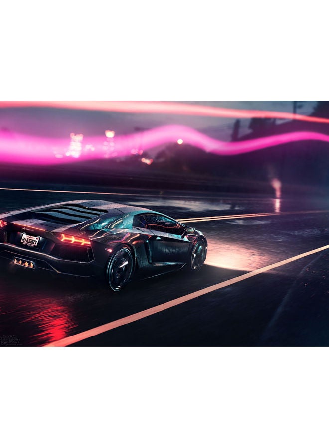فاست برينت ملصق جداري لصق ذاتي بنمط سيارة لامبورجيني افينتادور أسود/أرجواني/أحمر 140x105سم
