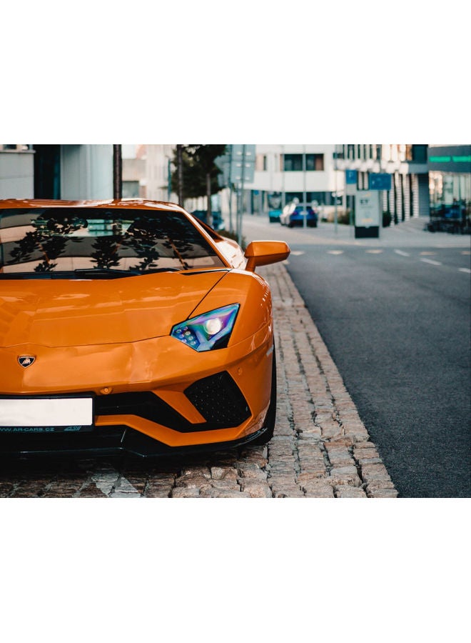 ملصق جداري لصق ذاتي بنمط سيارة لامبورجيني افينتادور البرتقالي/ الرمادي/ الأبيض 140x105سم