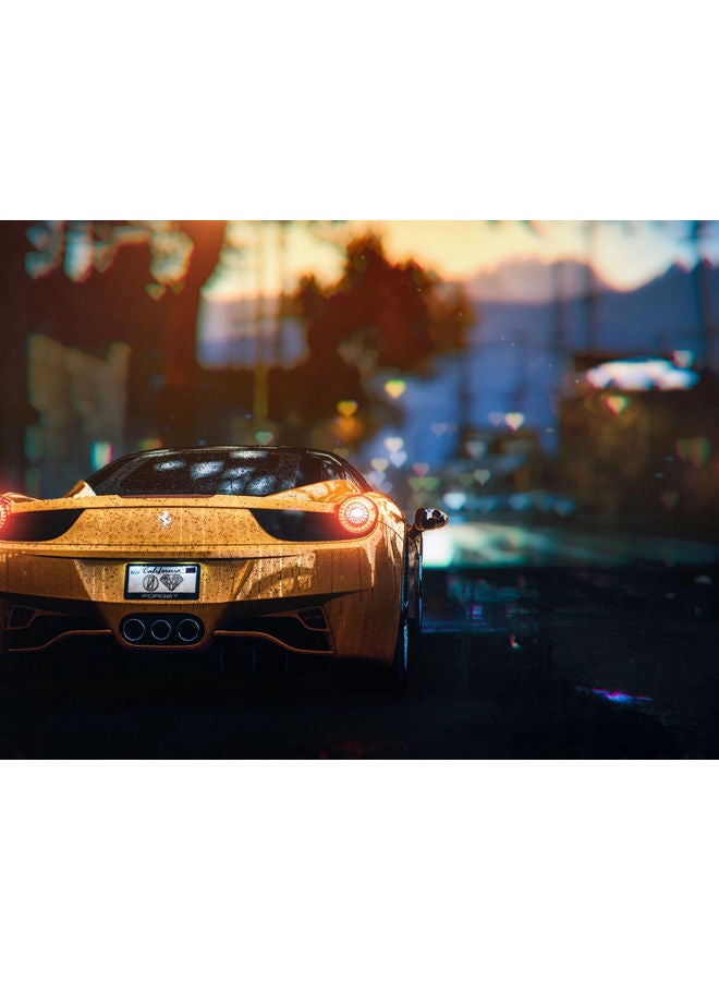 فاست برينت ملصق جداري ذاتي اللصق بطبعة صورة سيارة بورش الأسود/ الأزرق/ البرتقالي 140x105سم