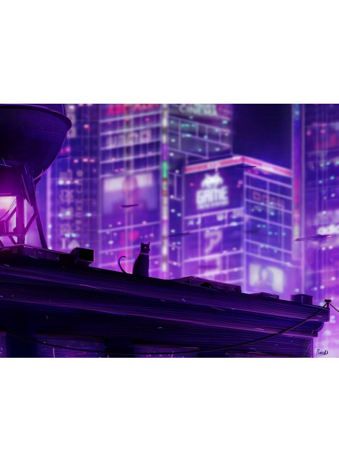 Fast Print Cat Themed Self Adhesive Wall Sticker Purple/Black/White 140x105cm