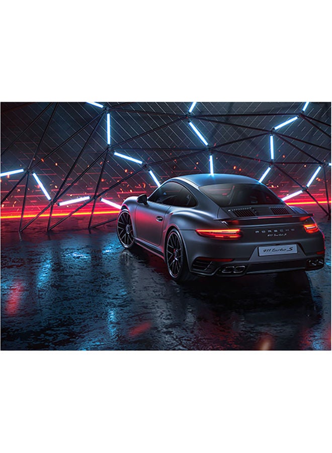 فاست برينت ملصق جداري بتصميم سيارة بورش 911 تيربو S أسود/أزرق/برتقالي 140x105سم