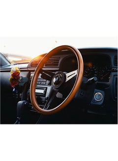 Fast Print Steering Wheel Themed Self Adhesive Wall Sticker Black/White/Yellow 140x105cm 