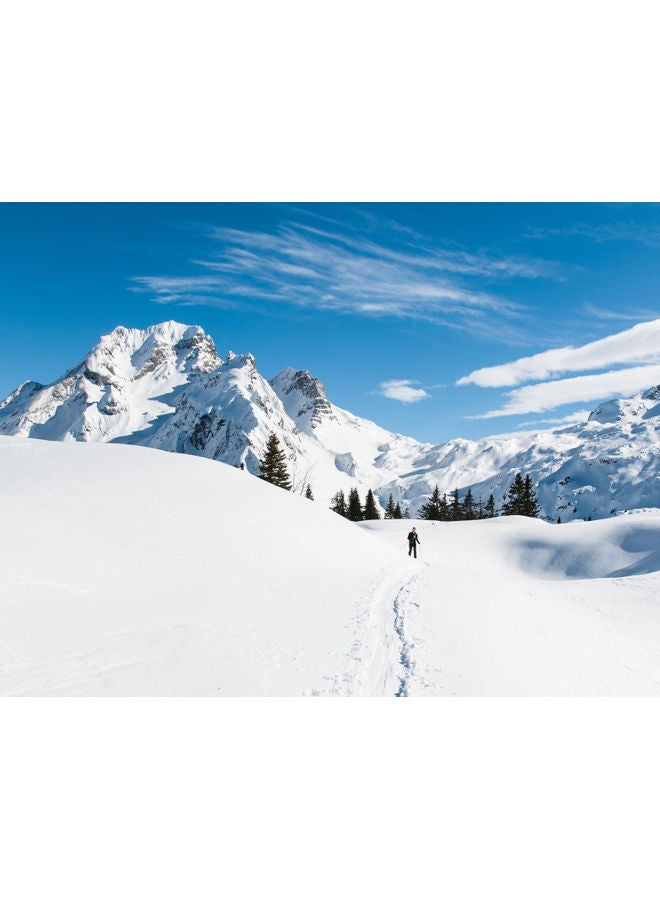 Fast Print Mountains Themed Self Adhesive Wall Sticker White/Blue 140x105cm