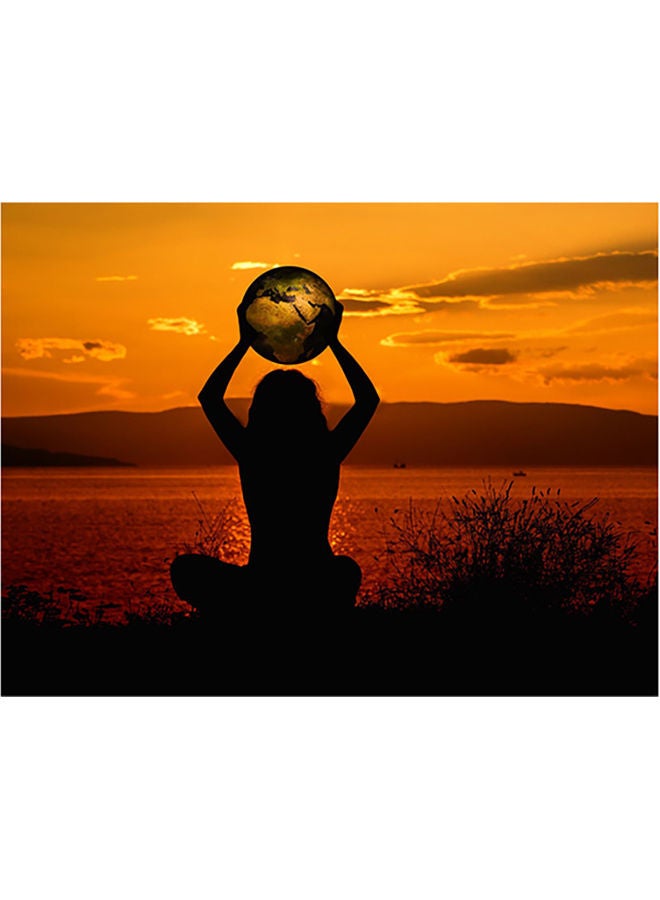 Meditation Themed Self Adhesive Wall Sticker Yellow/Orange/Black 140x105cm