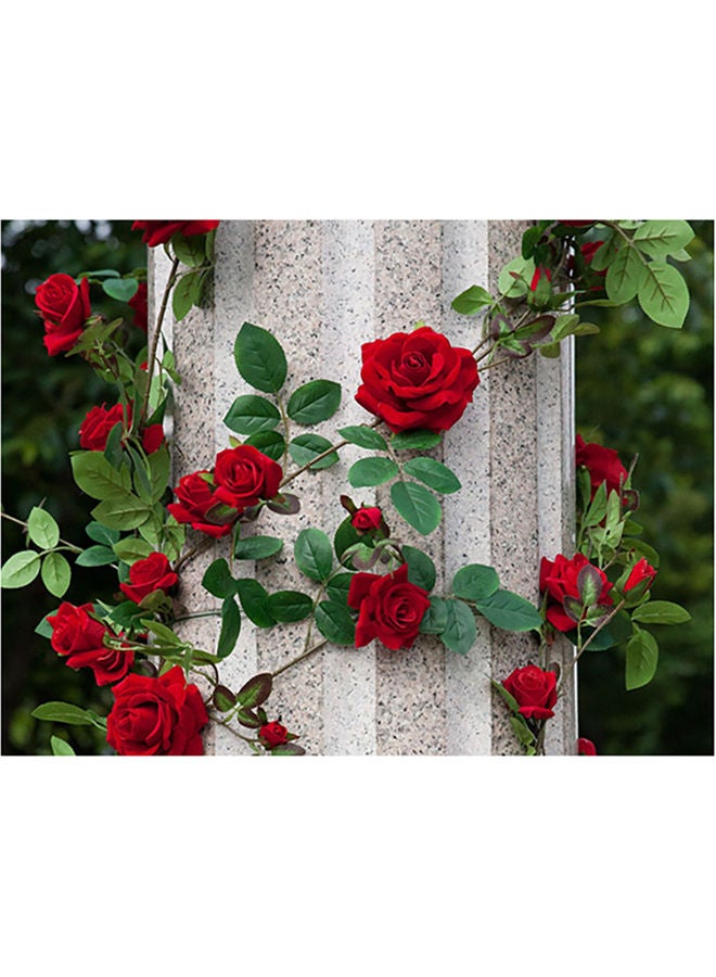 Fast Print Roses Themed Self Adhesive Wall Sticker Beige/Red/Green 140x105cm