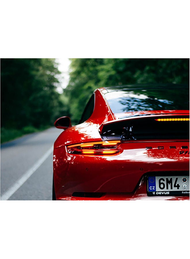 فاست برينت ملصق جداري ذاتي اللصق على شكل سيارة بورش 911 أحمر/ أخضر/ رمادي 140x105سم