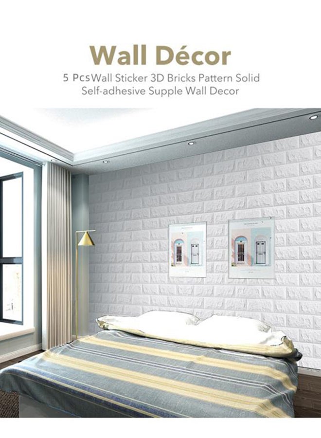 طقم ملصقات جدارية بتصميم طوب ثلاثي الأبعاد مكون من 5 قطع أبيض 70x77x0.3سم  - Image 3