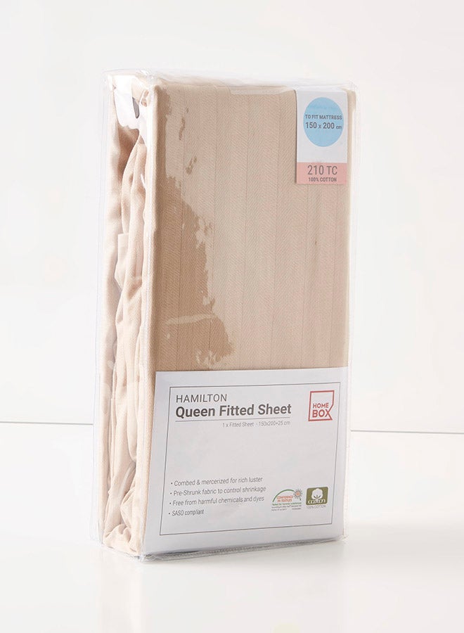Hamilton Stripe Pattern Fitted Sheet Cotton Beige 200 x 150cm