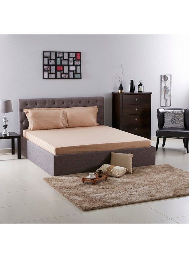 Hamilton Stripe Pattern Fitted Sheet Cotton Beige 200 x 150cm
