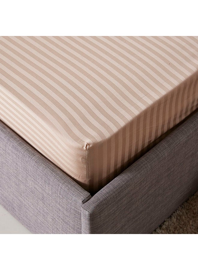 Hamilton Stripe Pattern Fitted Sheet Cotton Beige 200 x 150cm