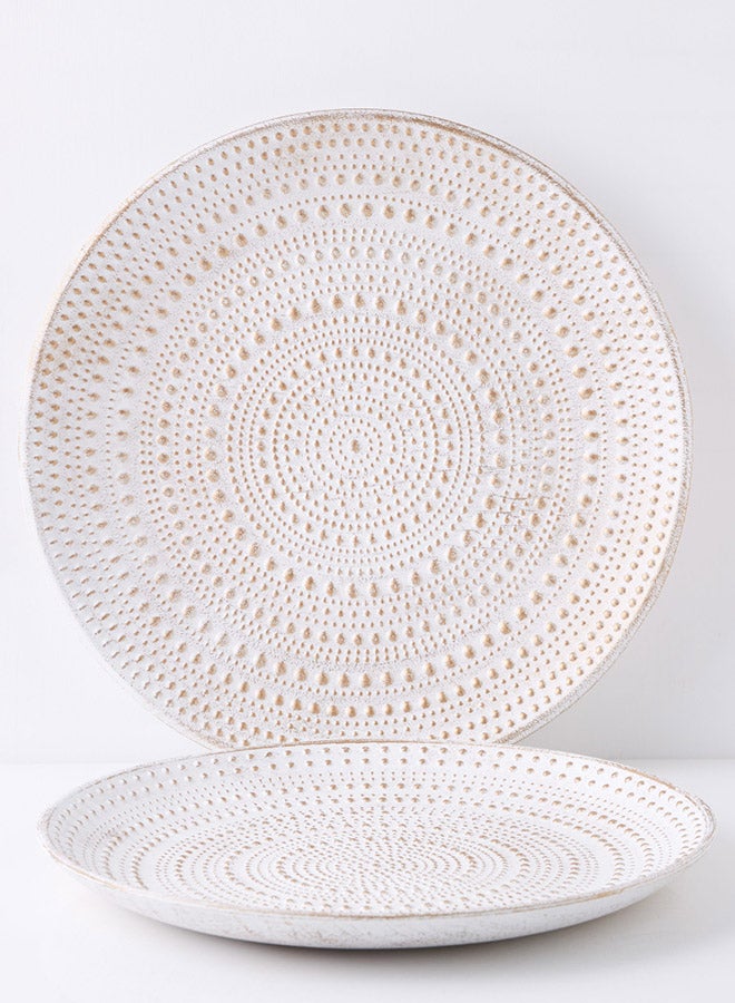 Home Box Set Of 2 Renee Orbicular Wooden Tray White 25cm  - Image 2