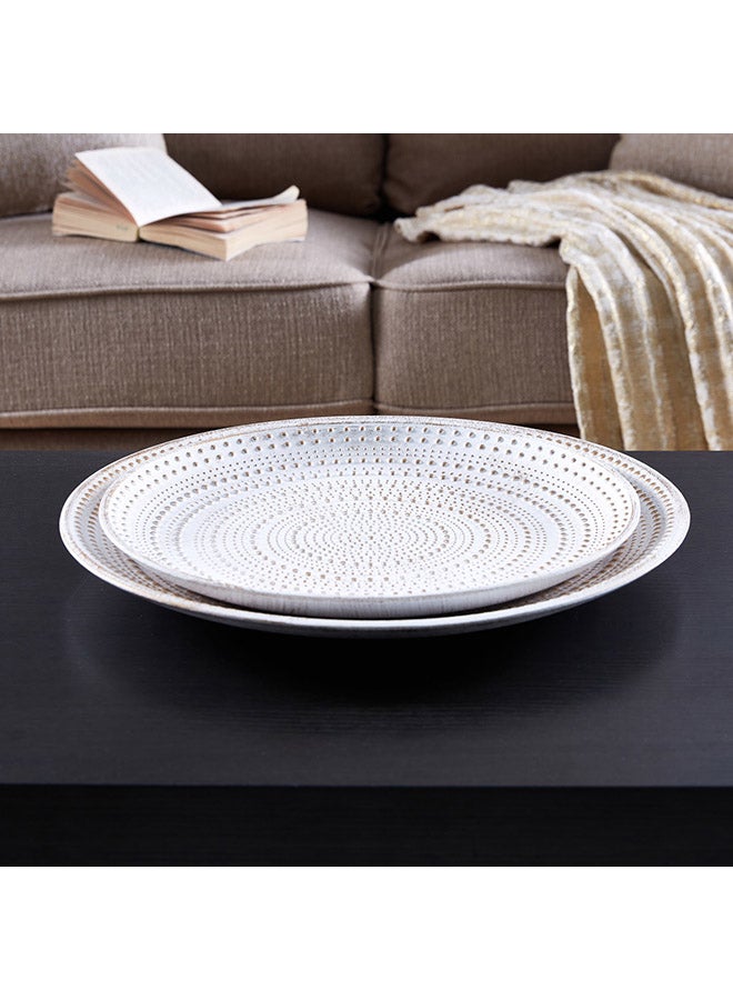 Home Box Set Of 2 Renee Orbicular Wooden Tray White 25cm  - Image 3