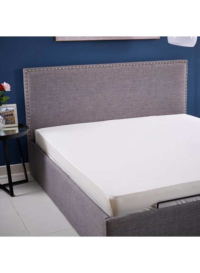 Stretchable King Size Fitted Sheet Cotton Cream 180x200cm - Image 1