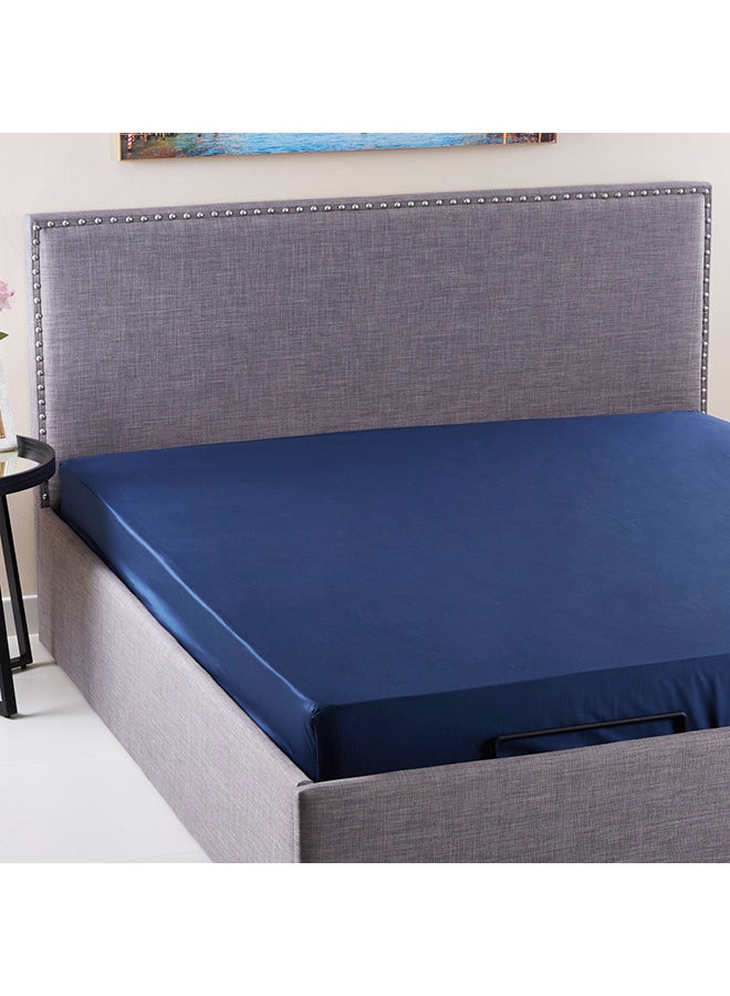 Stretchable King Size Fitted Sheet Cotton Blue 180x200cm - Image 1