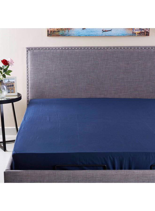 Stretchable King Size Fitted Sheet Cotton Blue 180x200cm - Image 2