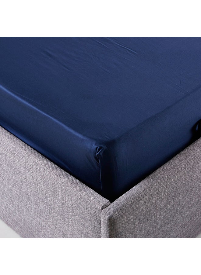 Stretchable King Size Fitted Sheet Cotton Blue 180x200cm - Image 3