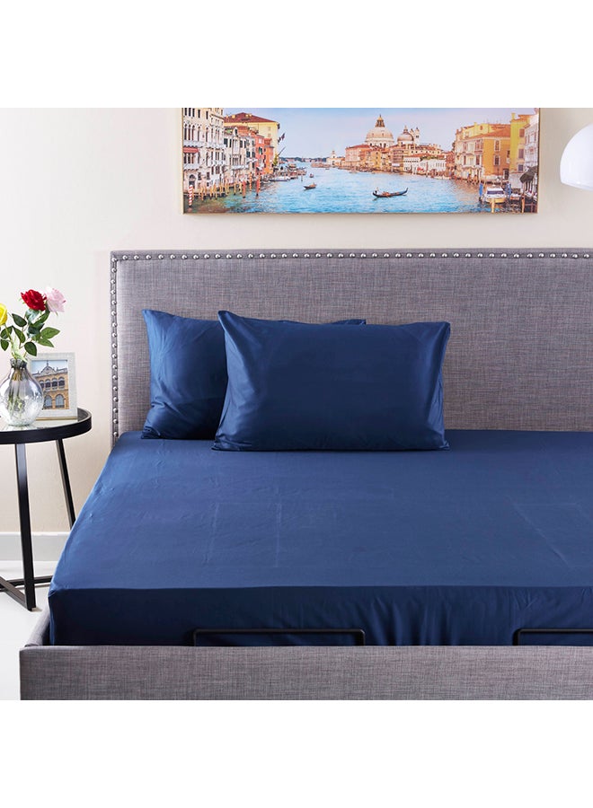 Stretchable King Size Fitted Sheet Cotton Blue 180x200cm - Image 5