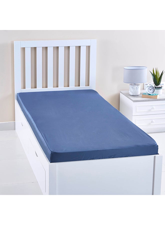 Stretchable Single Fitted Sheet Cotton Blue 90x200cm - Image 1