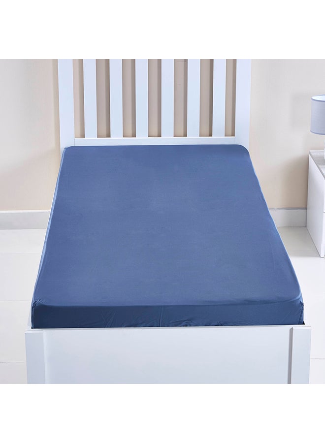 Stretchable Single Fitted Sheet Cotton Blue 90x200cm - Image 2