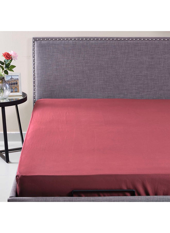 Stretchable King Size Fitted Sheet Cotton Red 180x200cm - Image 2