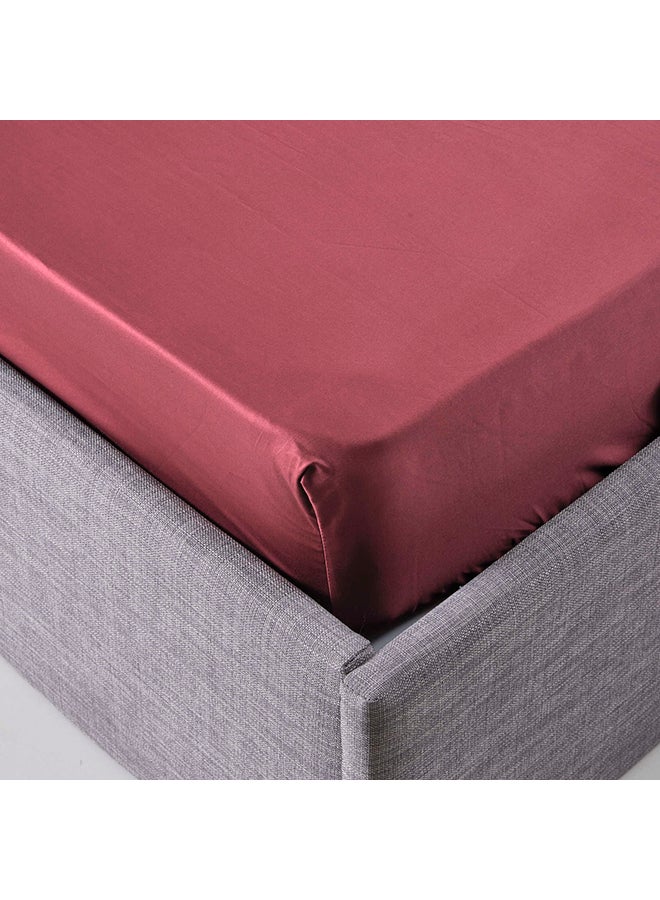 Stretchable King Size Fitted Sheet Cotton Red 180x200cm - Image 3