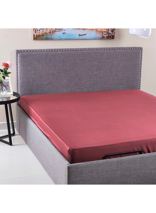 Stretchable King Size Fitted Sheet Cotton Red 180x200cm - Image 1
