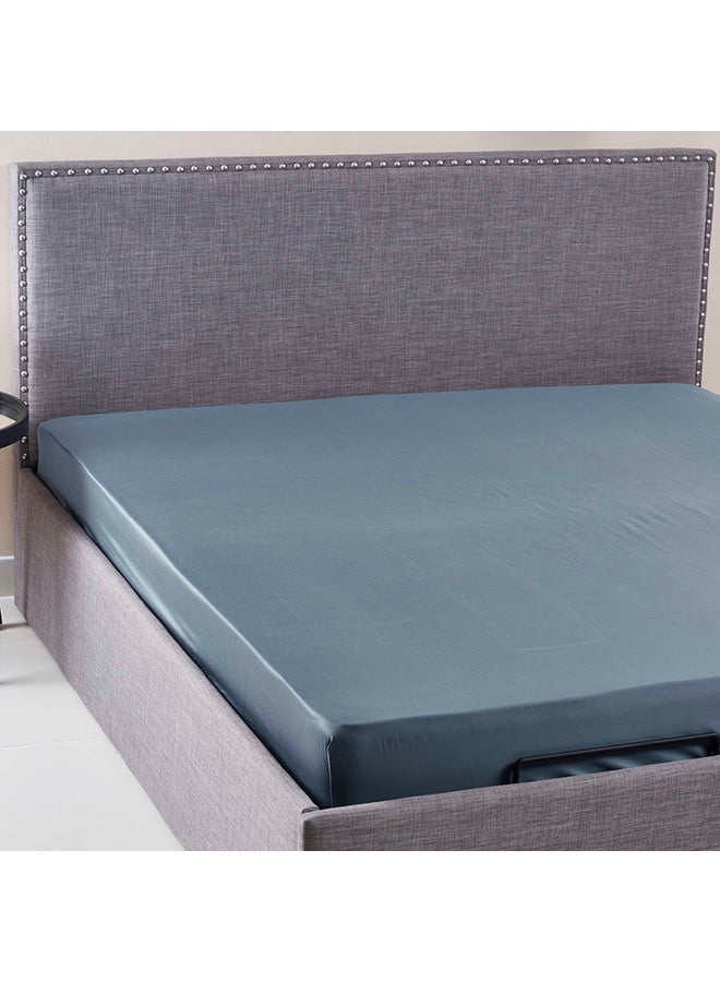 Stretchable King Size Fitted Sheet Polyester Blue 180x200cm - Image 1