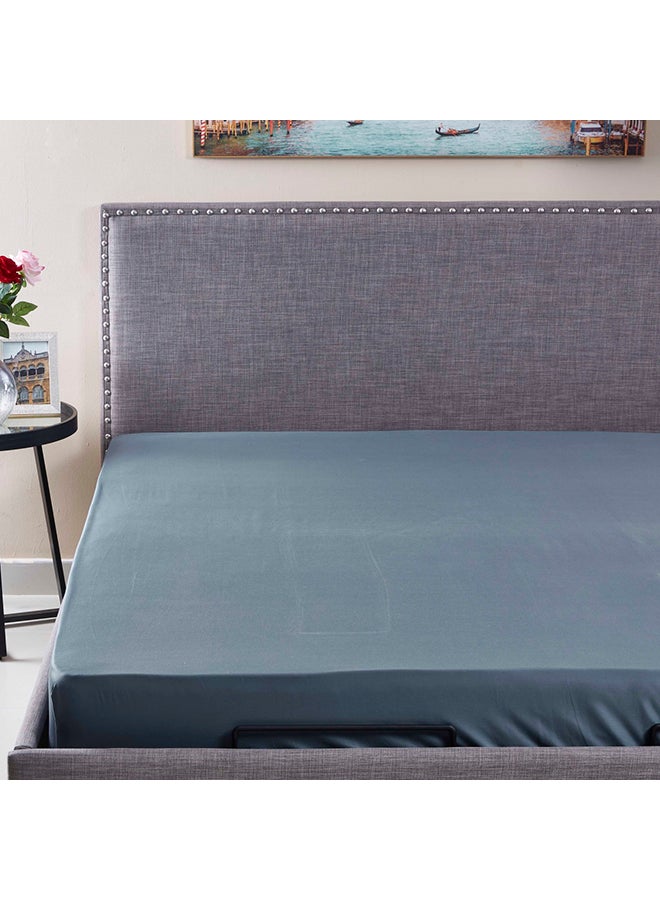 Stretchable King Size Fitted Sheet Polyester Blue 180x200cm - Image 2