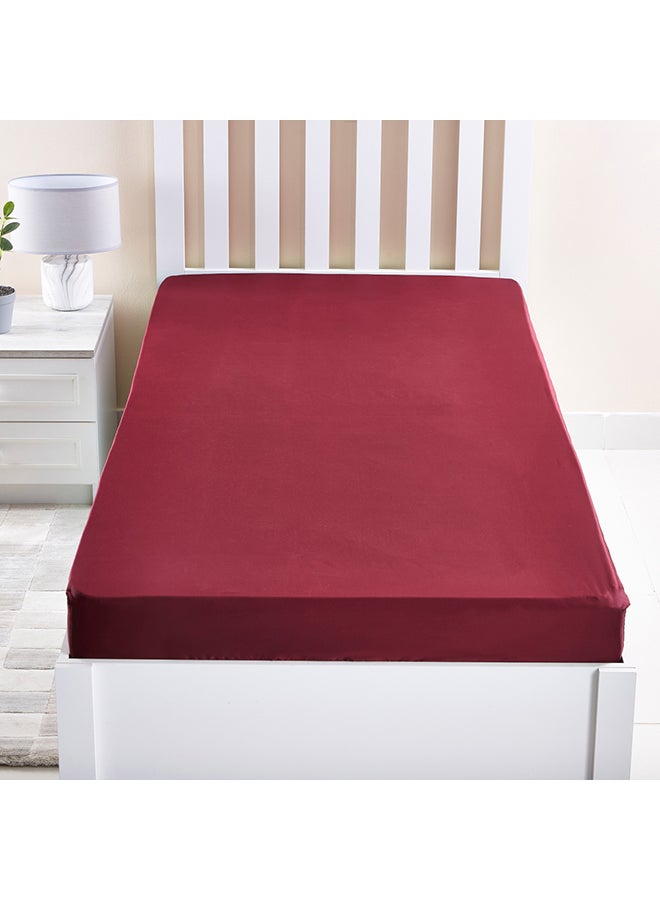 Stretchable Single Size Fitted Sheet Cotton Red 90x200cm - Image 2