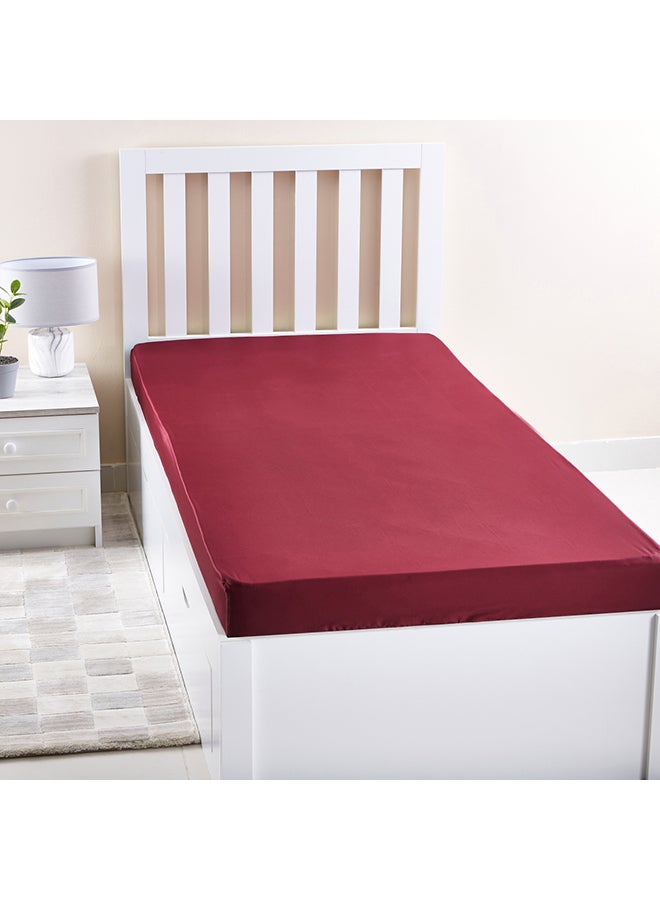 Stretchable Single Size Fitted Sheet Cotton Red 90x200cm - Image 1