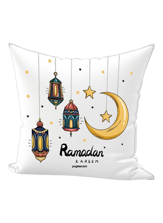 REGAL IN HOUSE - Ramadan Kareem Printed Throw Pillow White/Gold/Blue 50x70cm - Image 1