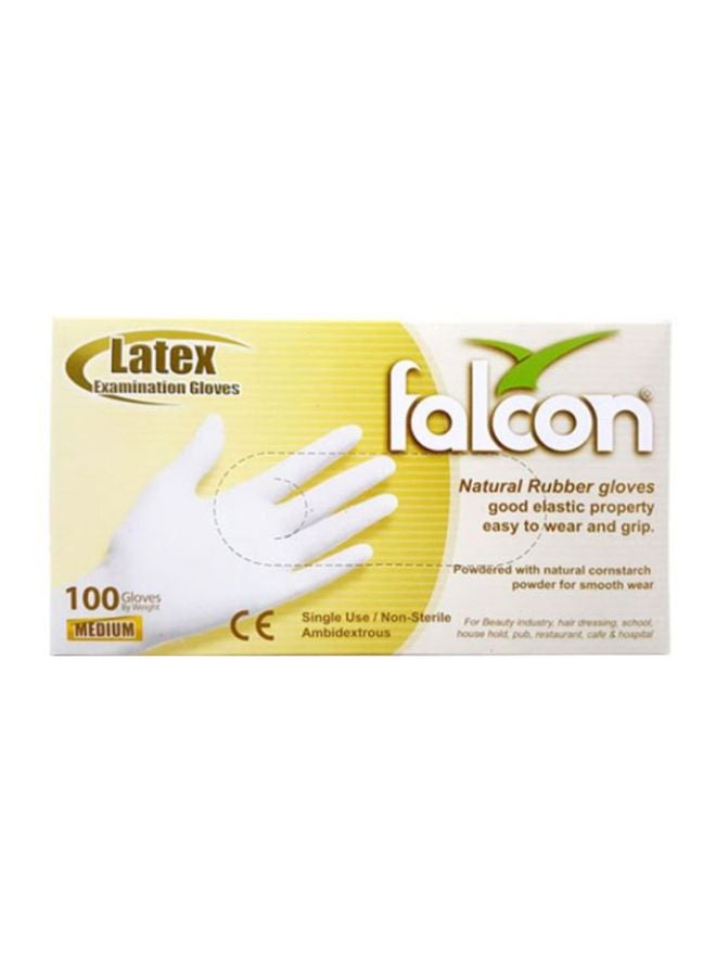Falcon 100-Pieces Powder Free Latex Disposable Examination Gloves White Medium  - Image 1