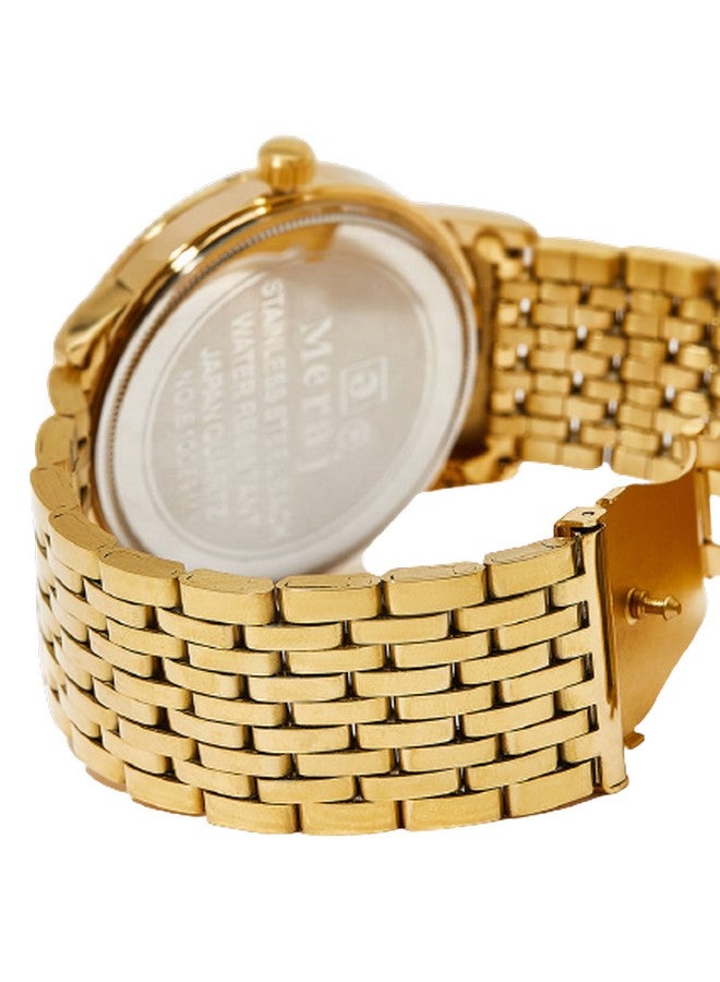 MERAJ Men's Classic Fashion Wear Analog Watch MJ544 - 42 mm - Gold - Image 4