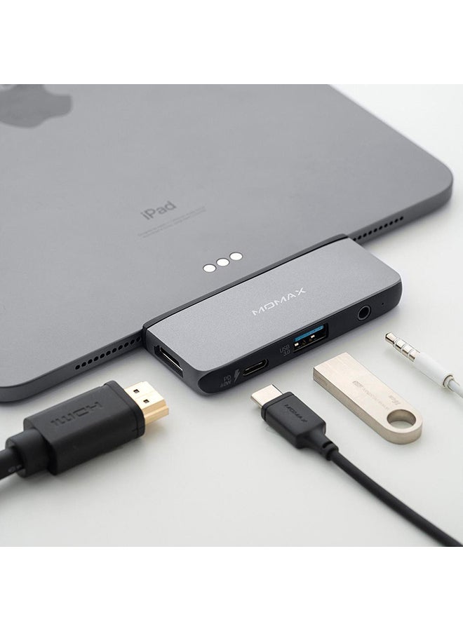 موماكس - موزع ون لينك USB-C 4 في 1 لجهاز آي باد برو وماك بوك رمادي - Image 1