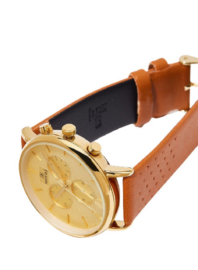 Men's Leather Fashion Analog Watch MJ574 - 40 mm - Brown