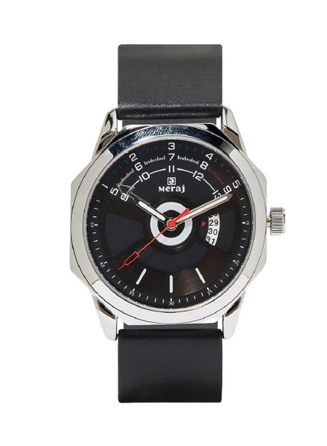 MERAJ Men's Leather Fashion Analog Watch MJ576 - 40 mm - Black - Image 1