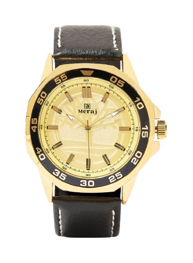 MERAJ Men's Leather Fashion Analog Quartz Watch MJ586 - 40 mm - Black - Image 1