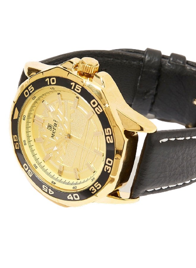 MERAJ Men's Leather Fashion Analog Quartz Watch MJ586 - 40 mm - Black - Image 2