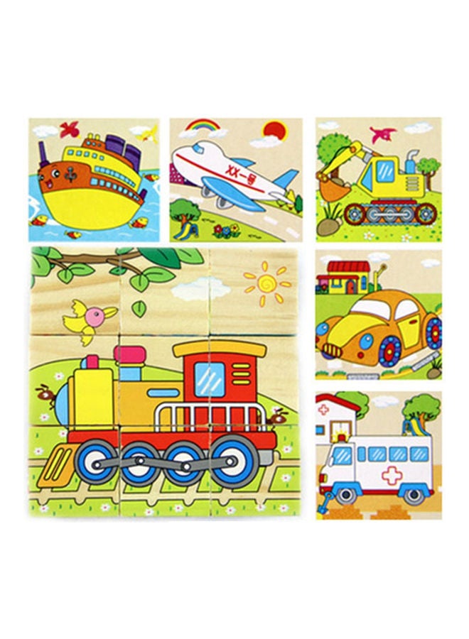 أحجية مكعبات ثلاثية الأبعاد من الخشب بتصميم وسائل النقل لتركيب الصور مكونة من 6 قطع 10.2x10.2x3.2سم - Image 1