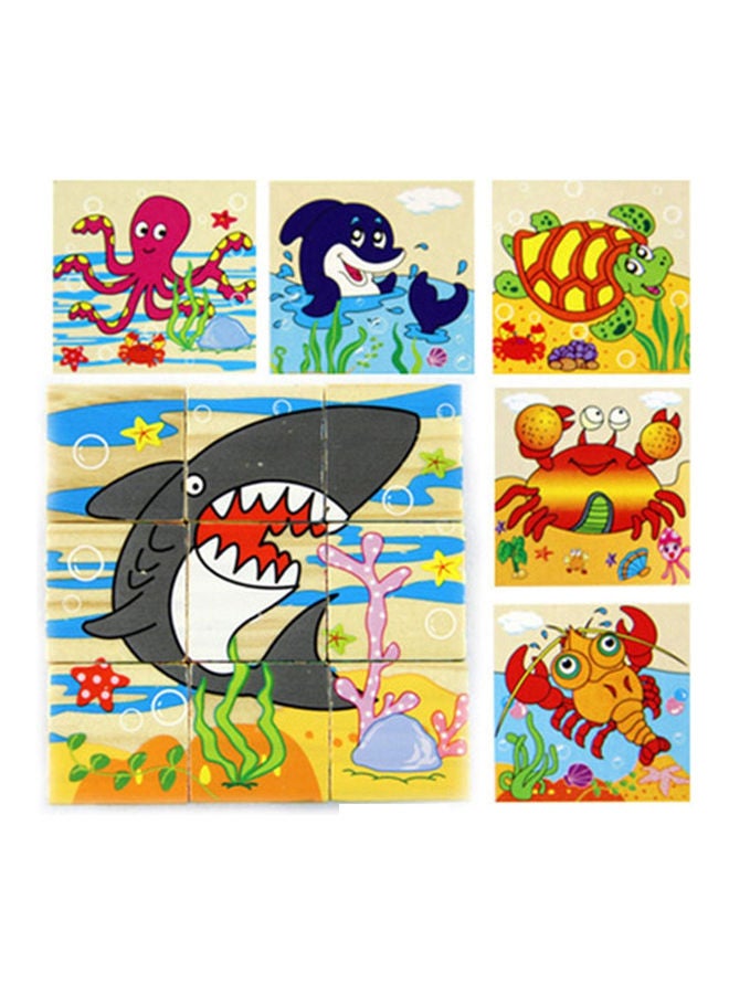 أحجية تركيب صور خشبية بتصميم مكعب ثلاثي الأبعاد ونمط حيوانات، 6 قطع 10.2x10.2x3.2سم - Image 1