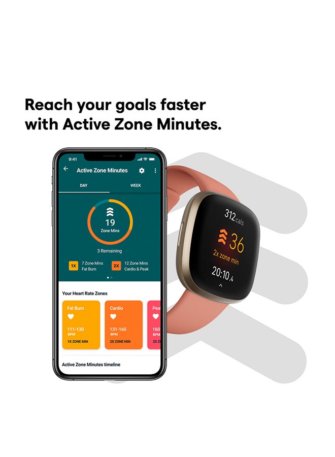 Fitbit - Versa 3 Health & Fitness Smartwatch with 6-months Premium Membership Included Built-in GPS Daily Readiness Score and Up To 6+ Days Battery Pink Clay/Soft Gold Aluminium - Image 1