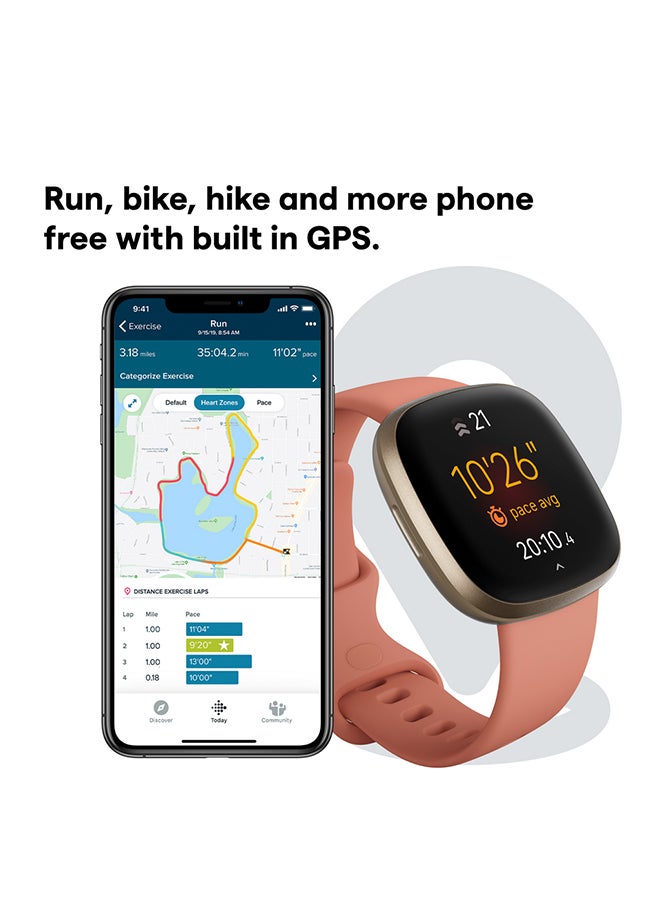 Fitbit - Versa 3 Health & Fitness Smartwatch with 6-months Premium Membership Included Built-in GPS Daily Readiness Score and Up To 6+ Days Battery Pink Clay/Soft Gold Aluminium - Image 1