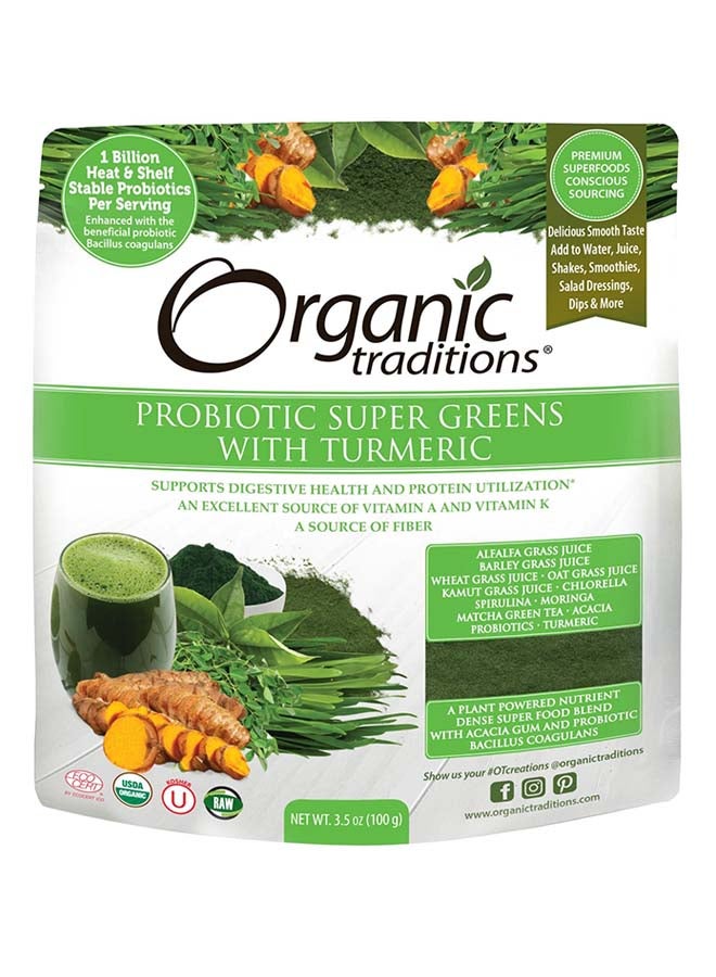 Organic Traditions Probiotic Super Greens With Turmeric 100grams  - Image 1