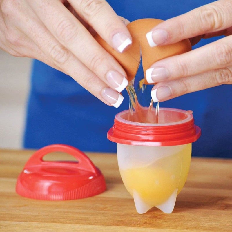 6-Piece Silicone Egg Poacher Without The Egg Shell Set Clear/Red  - Image 2